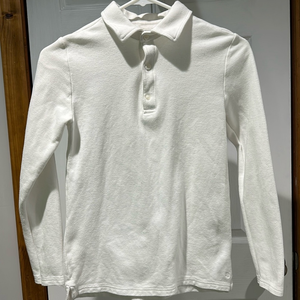 🍄 Janie and Jack boys’ white polo long sleeve, 12